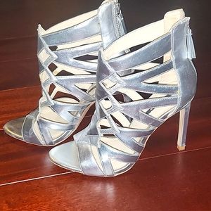 Zara metallic silver heeled booties sz 37